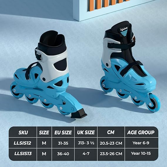 Lifelong Inline Skates for Kids - Roller Skate Shoes-3 Wheels Inline Skates-Skating Shoes for Boys & Girls with Safety Kit- Skate Scooter- Liner Skates-1 Pair of Skates, Blue, S (17.5-20 cm) (ASL)