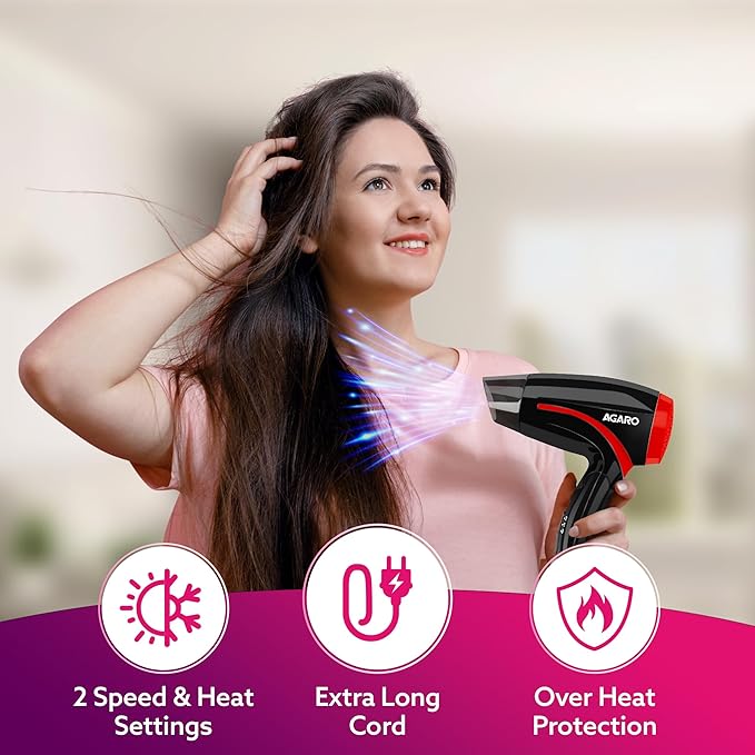 BEARDO Styling Gun Ultra Compact Hair Dryer | 1100 Watts Foldable Hair Dryer | 3 Heat 2 Speed Setting | Travel Friendly | Stylish Matte Black Finish | Gift For Friends | Gift for Husband
