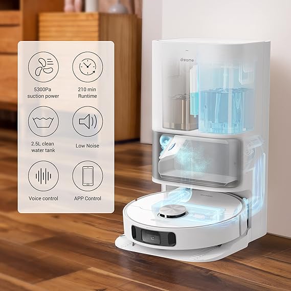 DREAME L10s Ultra Robot Vacuum Cleaner Washer with Self-Cleaning Base Station (Dust Drain, Automatic Cleaning) AI Obstacle Detection 3D, 5300Pa Suction Power, 210 Minutes Battery, WiFi/APP/Alexa (DBN)