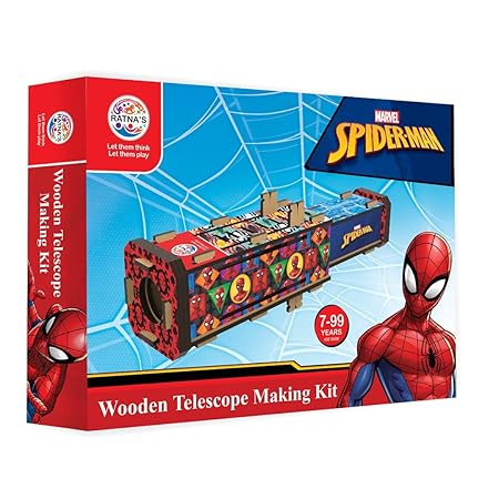 Ratna's Wooden Telescope Making Kit Spider Man Theme DIY Activity Toy kit for Kids 7 to 14 Years