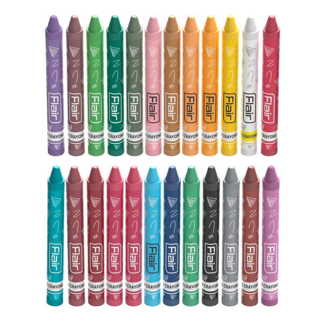 FLAIR Creative Series 24 Shades Wax Crayons | Easily Washable Smooth & Bright Crayons | Triangular Shape For Easy Grip | Non-Toxic & Safe For Childrens