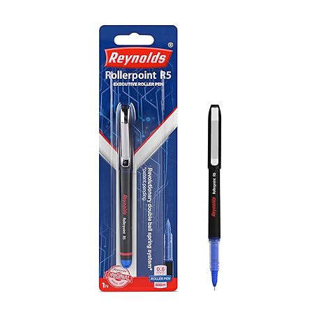 Reynolds R5 Roller Ball Pen BLUE AND BLACK oller PEN WITH COMFORTABLE GRIP | BLUE ROLLER BALL PENS FOR WRITING | PEN FOR PROFESSIONALS | 0.5 mm TIP SIZE