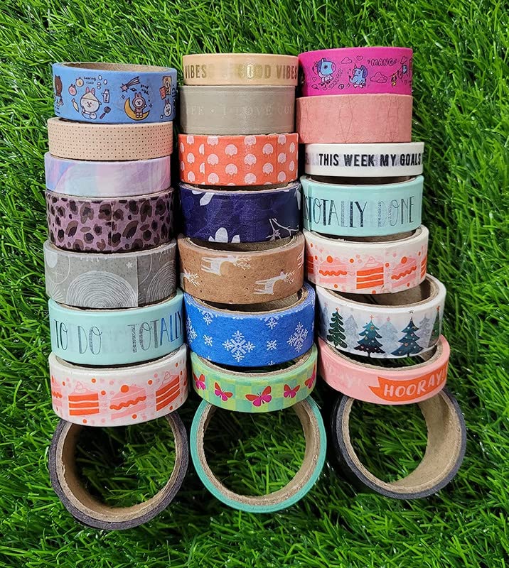 AMKAY Art Paper Masking Washi Tape for Craft Decorations - Designer tape for Scrapbooking Border Diary Decoration Journal Planner Washi Tape (10 Tapes)