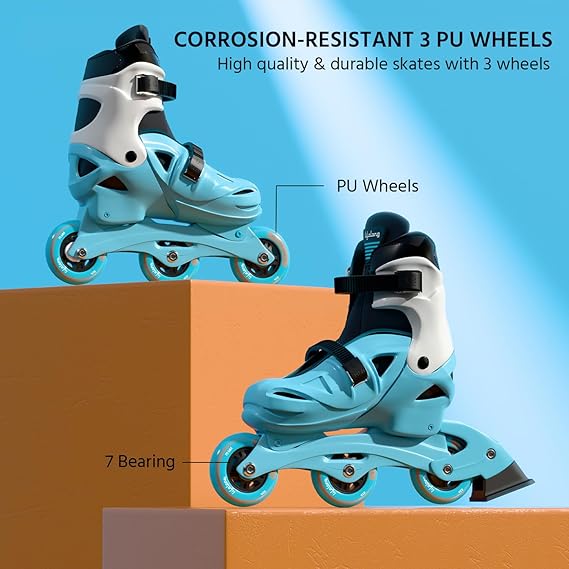 Lifelong Inline Skates for Kids - Roller Skate Shoes-3 Wheels Inline Skates-Skating Shoes for Boys & Girls with Safety Kit- Skate Scooter- Liner Skates-1 Pair of Skates, Blue, S (17.5-20 cm) (ASL)