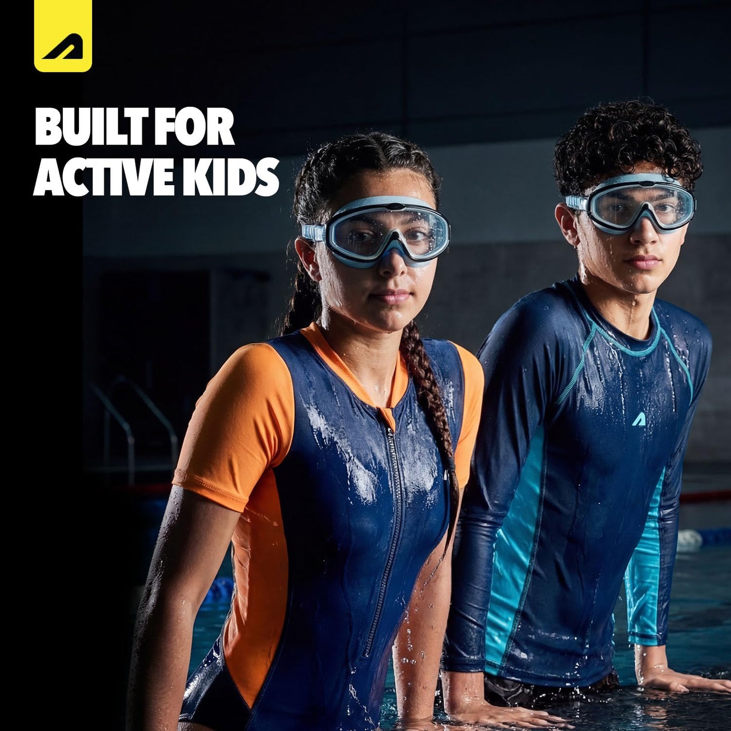 Boldfit Swimming Goggles for Kids, Boys With Adjustable Strap, UV Protection, Antifog Goggles for Swimming Girls Air Tight with Free Ear & Nose Plug - Blue Black (ASL)