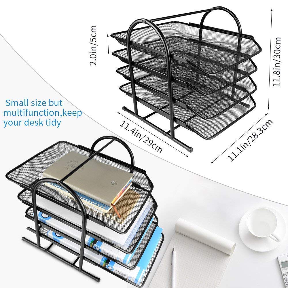 KEBICA File Desk Tray, 4-Tier Metal Mesh File,Documents,Letters,A4 Size Document Organizer for Office