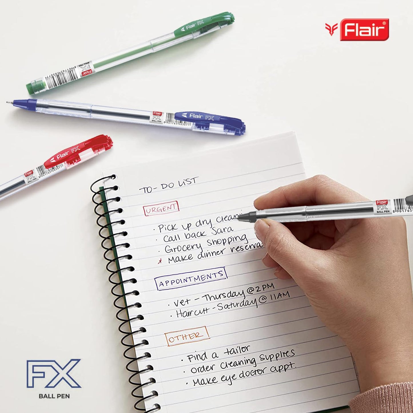 FLAIR Fx Ball Pen Pouch Pack | Soft Rubber Grip For Easy & Comfortable Holding | Low-Viscosity Quick Dry Ink Provides Smooth Writing | Pack of 5 Pens