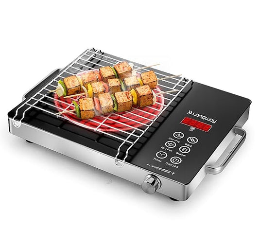 Longway Infralite Pro ICT 2200 W Infrared Cooktop with Free Stainless Steel Grill | Auto Shut Off & Overheat Protection