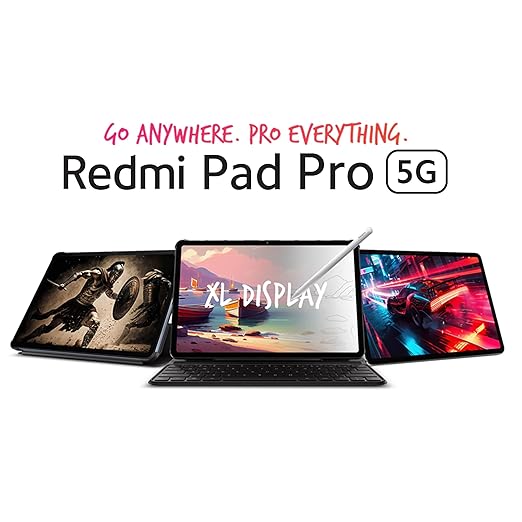 Redmi Pad Pro 5G | Snapdragon 7s Gen 2| 12.1-inch/30.7cm XL Display | 33+ Days Ultra-Long Standby | 10000mAh (typ) Battery | Powered by HyperOS | 8GB, 256GB | Wi-Fi 6 + 5G (TS)