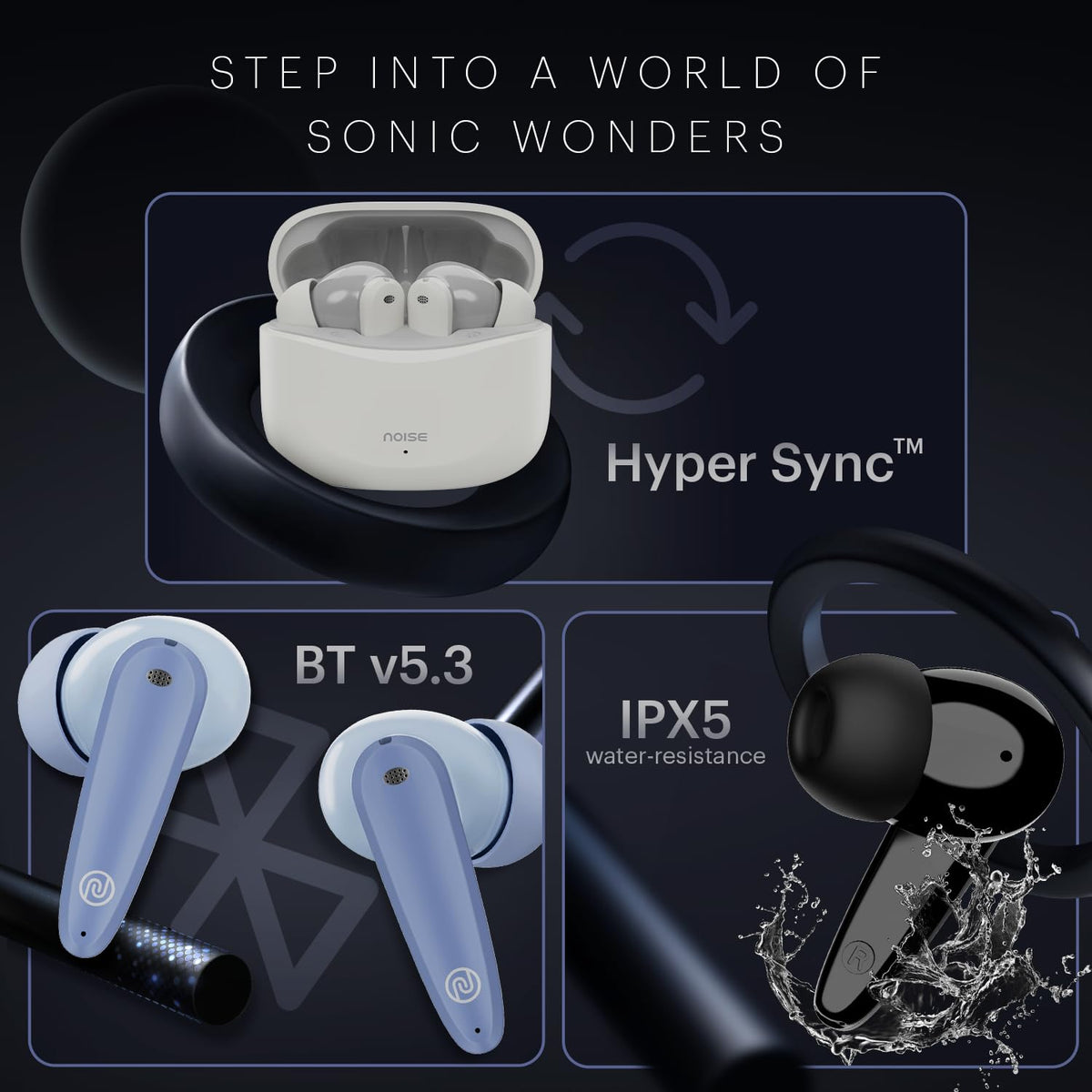 Noise Buds VS106 Truly Wireless in-Ear in Ear Earbuds with 50H Playtime, Quad Mic with ENC, Instacharge(10 min=200 min),Ultra-Low Latency(up to 40ms), 10mm Driver, and BT v5.3  (SD)