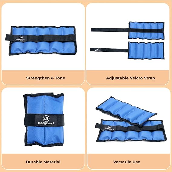 Bodyband Ankle Weights 1 kg X2 Pcs Wrist Weights Strap For Gym Ankle Weight Cuff Leg Weight For Men & Women For Legs Training, Workout Unisex WeightCuffs for Gym Resistance- Blue, 1 kg x 1 Pair  (ASL)