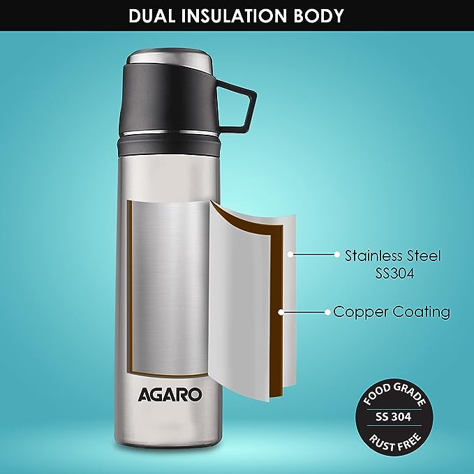 AGARO Supreme Vacuum Flask 800ml Steel Finish