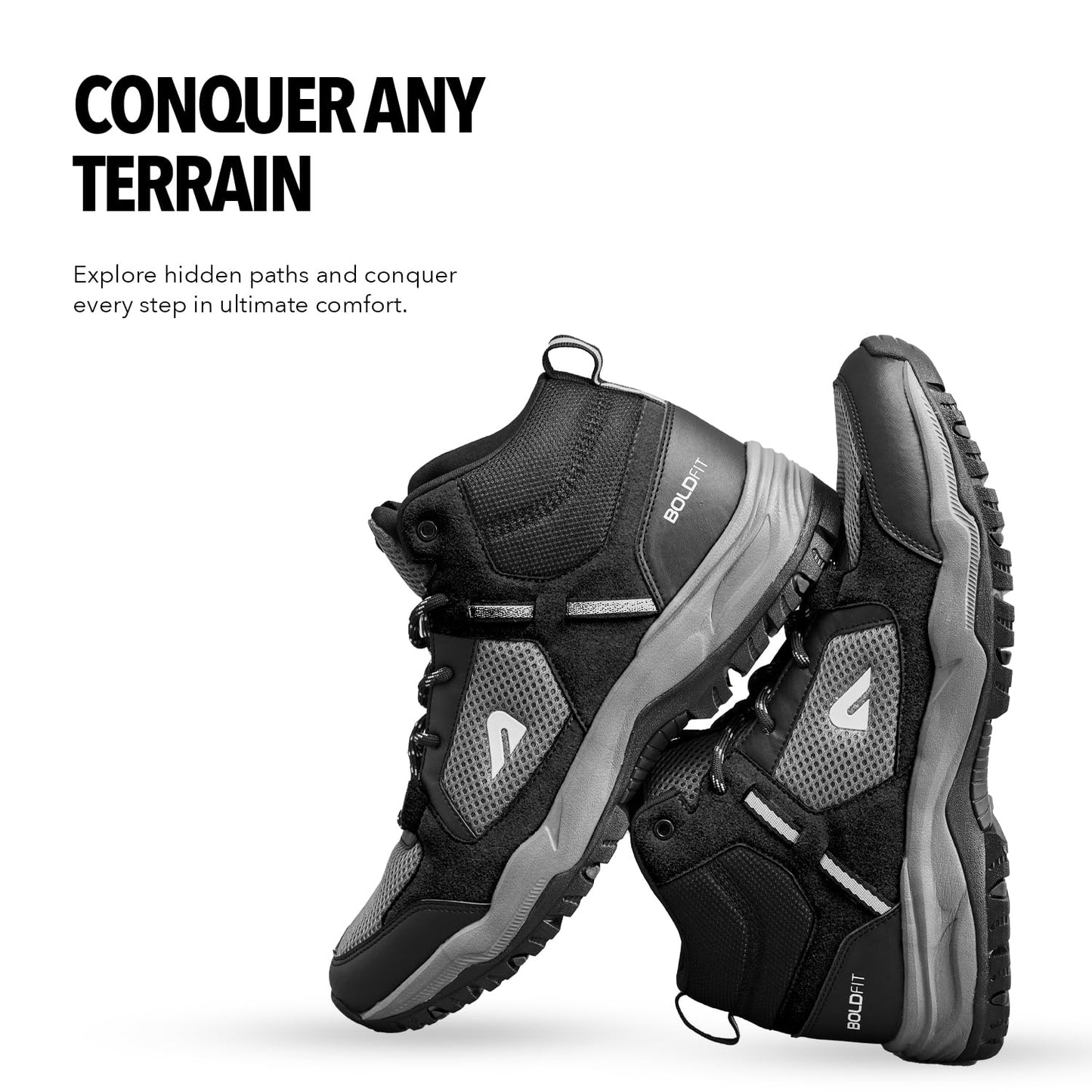 Boldfit Trekking Shoes for Man Outdoor Hiking Shoes for Man High Neck Footwear for Men Anti Skid Trekking Boots Water Repellent for Men Breathable Hiking Boots Riding Shoe for Bikers laceup Biker shoes (ASL)