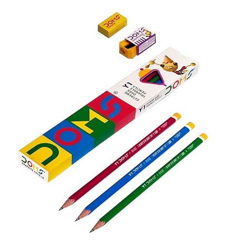 Doms A1 Deep Dark HB Graphite Pencil | Include Eraser & Sharpner | 30 Pencils | Innovative Groove for Perfect Grip | Use for Sketching & Drawing | Pack of 10 Pencils