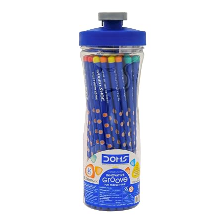 Doms Groove Super Dark HB/2 Graphite Pencils Jar Pack | 50 Pcs Pencils | Innovative Groove For Perfect Grip | Ideal For School & General Purpose | Perfect For Sketching & Drawing
