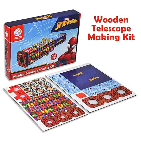 Ratna's Wooden Telescope Making Kit Spider Man Theme DIY Activity Toy kit for Kids 7 to 14 Years