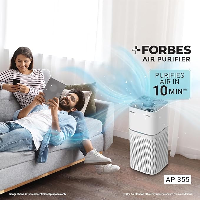 Eureka Forbes Air Purifier 355 With True Hepa H13 Filter & Surround 360° Air Technology|Removes 99.97% Dust & Particulate Matter|4-Stage Purification In 10 Mins|Covers 480 Sq. Ft.|Convenient,White