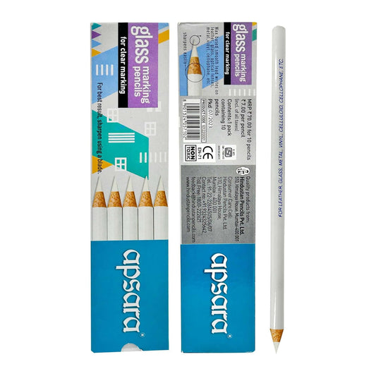 Apsara Glass Marking Pencils, Long-lasting Use, Made of Quality Wood Material, Resistant to Water & Fading, Smooth & Practical to Use, Easy for Marking- White (Pack of 10)