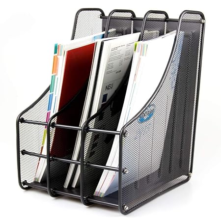 KEBICA 3 Compartment Metal Mesh Magazine File Holder Desk Book Organizer Document Rack