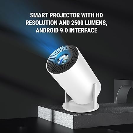 Ant Esports View 521 Smart LED Projector - White | 1080P & 4K Support I 2500 Lumens I WiFi +BT, Android 9 I HDMI/USB I Upto 130"(330cm) Max Screen I Speaker Power 3W I 720P Native Included 120" Screen