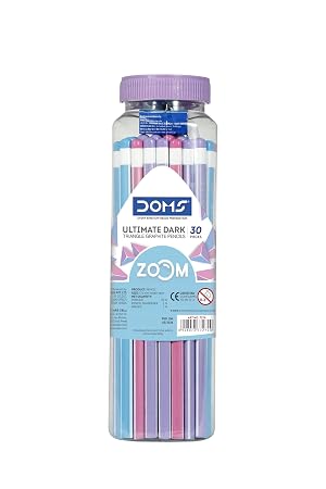 Doms Zoom Ultimate Dark Triangle Pencil | Jar Pack, 30 Pieces | Contains Pencils, Sharpener, Eraser & Scale, Multicoloured