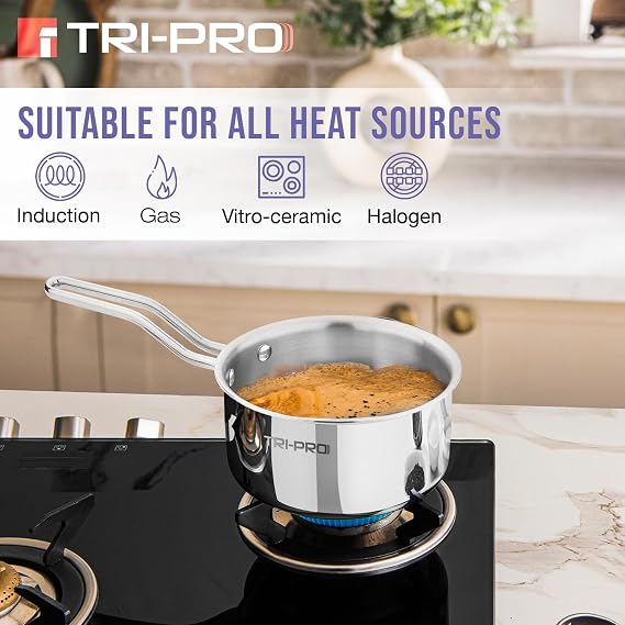 TriPro TriPly Stainless Steel 4 Pcs Cookware Set - Kadai 22cm (2L) with Glass Lid, Frypan 22cm (1.2L), Saucepan 14cm (1L), Consumes Less Oil, Healthy Cooking - Induction and Gas Stove Ready