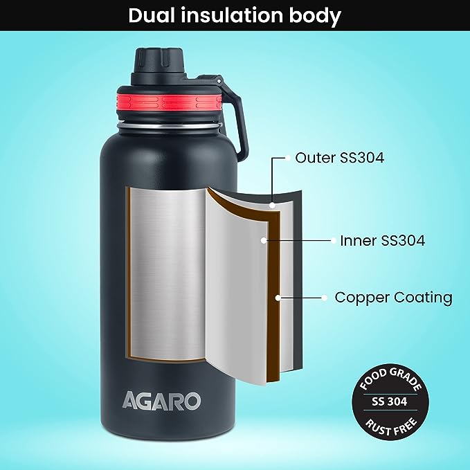 AGARO Imperial Vacuum Flask 1L TRITAN/STEEL INFUSION