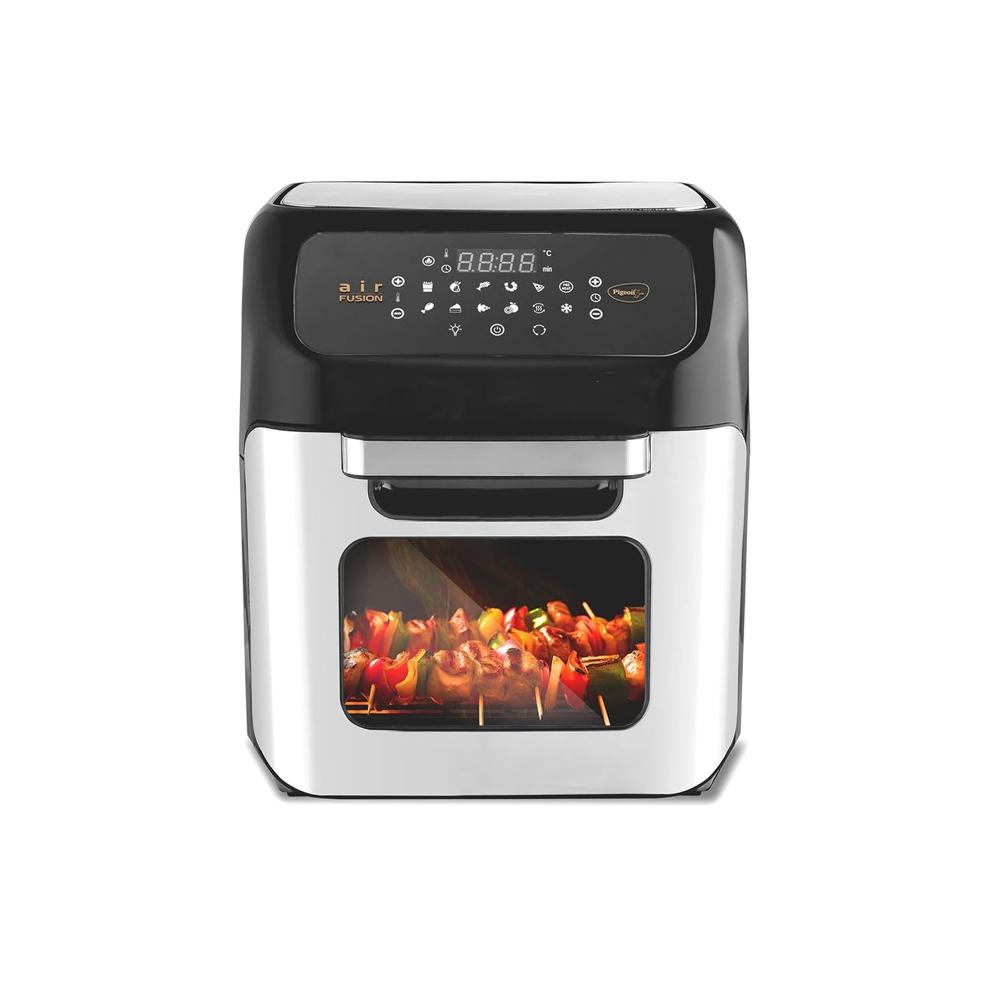 Pigeon 12L Air Fryer Oven (2-in-1 OTG + Air Fryer) | 1800W | Digital Touchscreen | 9 Preset Menus | Rotisserie | 7 Accessories Included | Air Fry, Bake, Broil, Toast, Defrost | 2Y Warranty | Black