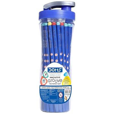 Doms Groove Super Dark HB/2 Graphite Pencils Jar Pack | 50 Pcs Pencils | Innovative Groove For Perfect Grip | Ideal For School & General Purpose | Perfect For Sketching & Drawing