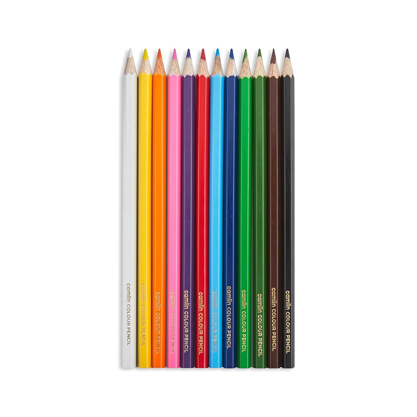 Camlin Colour Pencils- Assorted 12 Shades with Sharpener, Full Size