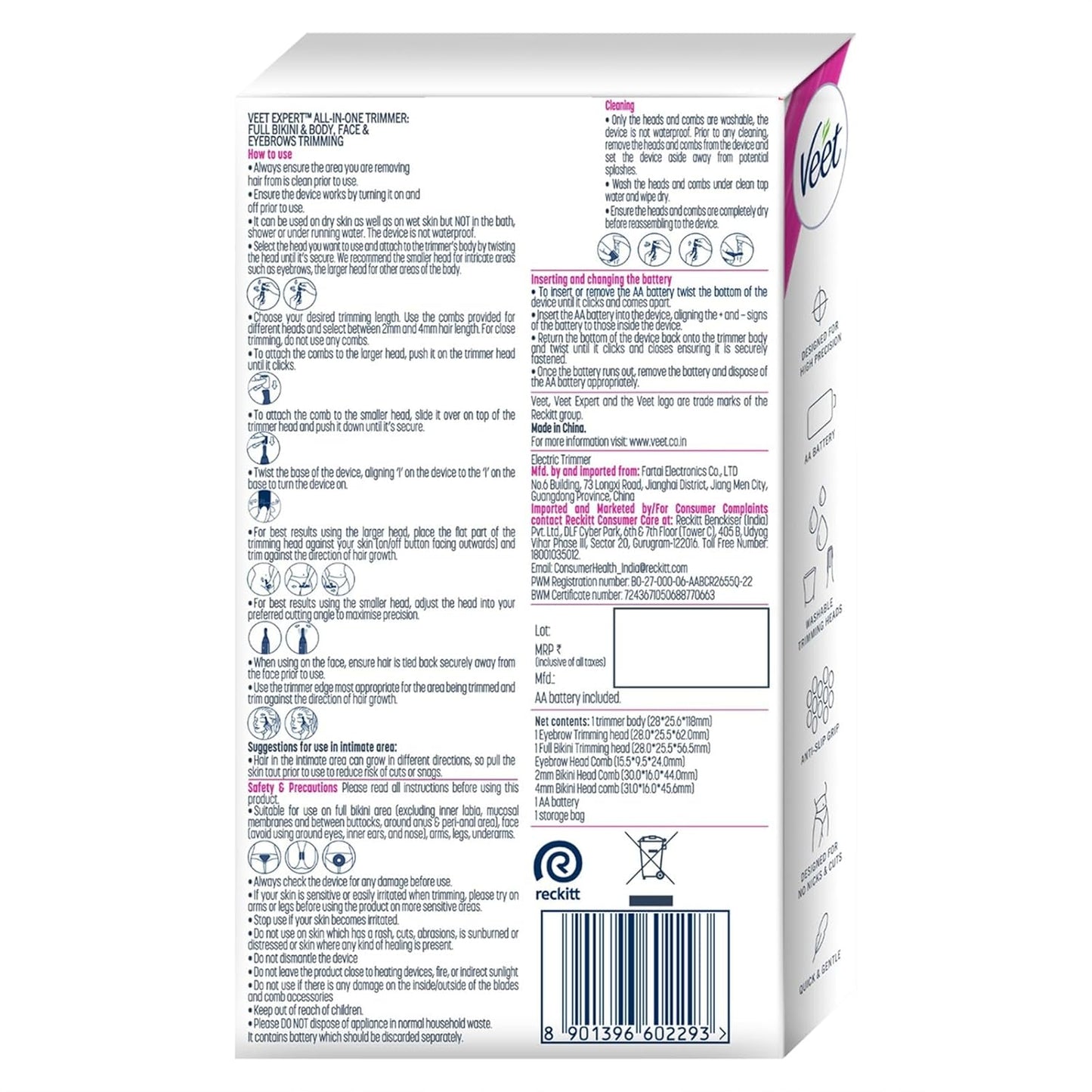 Veet Women Trimmer |All-in-One Full Body Trimmer for Women | Full Body, Bikini, Face & Eyebrow | No Nicks & Cuts | Hair Removal | Bikini Trimmer | Eyebrow Trimmer