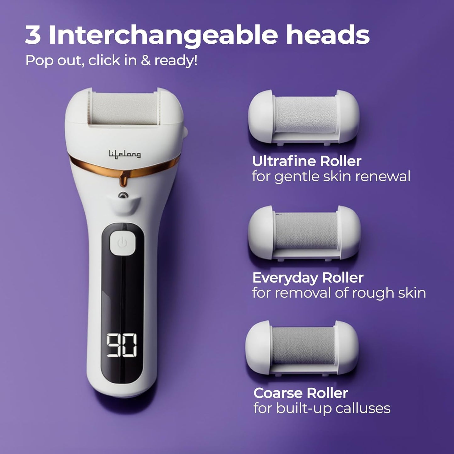 Lifelong PediGlide+ 14-in-1 Callus Remover | 14-in-1 Pedicure Kit | Electric Foot Scrubber | 3 Changeable Roller Heads | 3 Speed Settings | Crack Heel Repair | Dead Skin Remover | IPX6 Waterproof