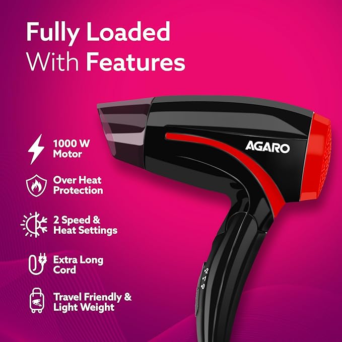 BEARDO Styling Gun Ultra Compact Hair Dryer | 1100 Watts Foldable Hair Dryer | 3 Heat 2 Speed Setting | Travel Friendly | Stylish Matte Black Finish | Gift For Friends | Gift for Husband