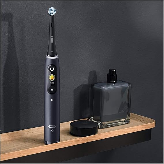 Oral-B iO8 Ultimate Electric Toothbrush, 6 Smart Modes, Pressure Sensor, Interactive Display & AI Personalization, 3hr Quick Charge, 2 Year Warranty by Oral B, IPX7, Travel case & refill holder