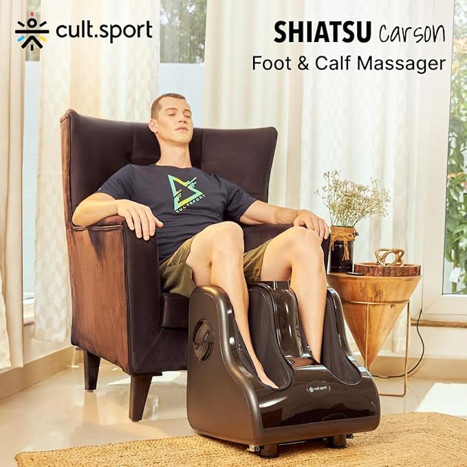 Cultsport Carson for Foot, Calf & Leg Massager for home with Heat and Vibration, 80W, 4 Motors Rolling & Kneading Functions for Pain Relief, Blood Flow Control, Black