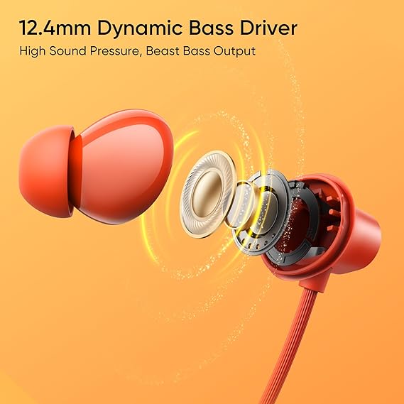 realme Buds Wireless 5 Lite in Ear Bluetooth Neckband with 12.4 mm Dynamic Bass Boost Driver,Upto 35 Hours Playback,45ms Low Latency,IP55 Dust & Water Resistant, Bluetooth V5.4  (SD)