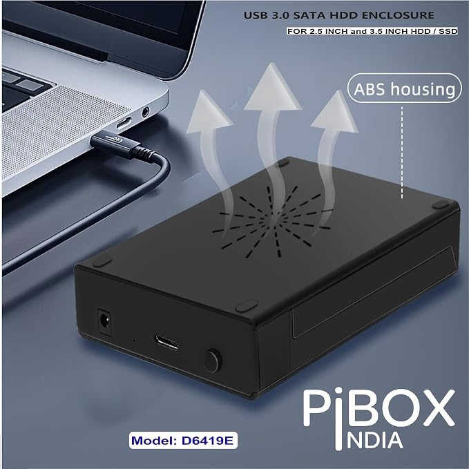 Hard Drive Enclosure Type C, PiBOX India USB 3.1 External Hard Drive Docking Station for 3.5/2.5 Inch SATA Hard Drives/SSD with 16 TB+, Tool-Free HDD Enclosure 12V/2A Power Supply UASP Acceleration (SD)