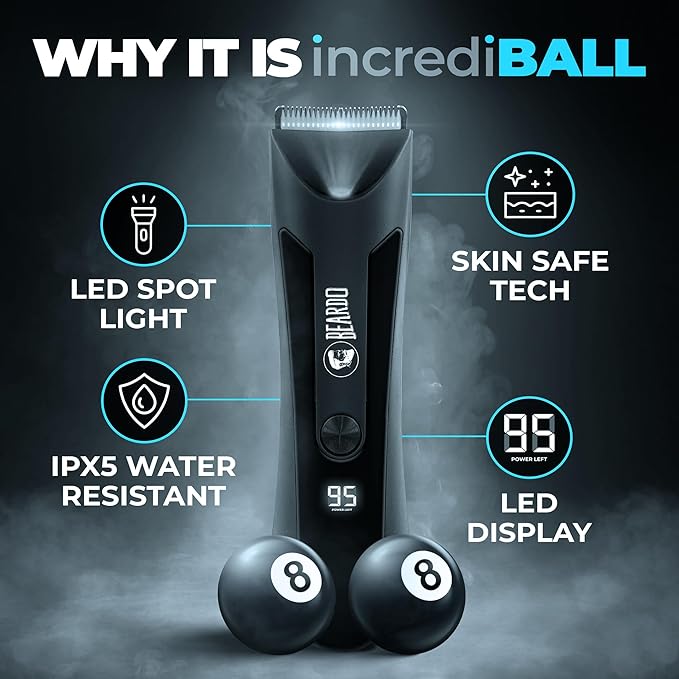 Beardo incrediBALL Trimmer for Men | Ball Trimmer for Men with Skin Safe Tech | No Nicks with Ceramic Blades | Shower friendly IPX5 Water resistant | LED display, LED torch, Dock | Use as per directions |