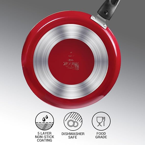 Milton Pro Cook Kitchen Pride Set of 5 Non Stick Cookware | Non Induction I Cooking Pan, Kadhai with Lid, Tawa, Nylon Laddle & Spatula (RD)
