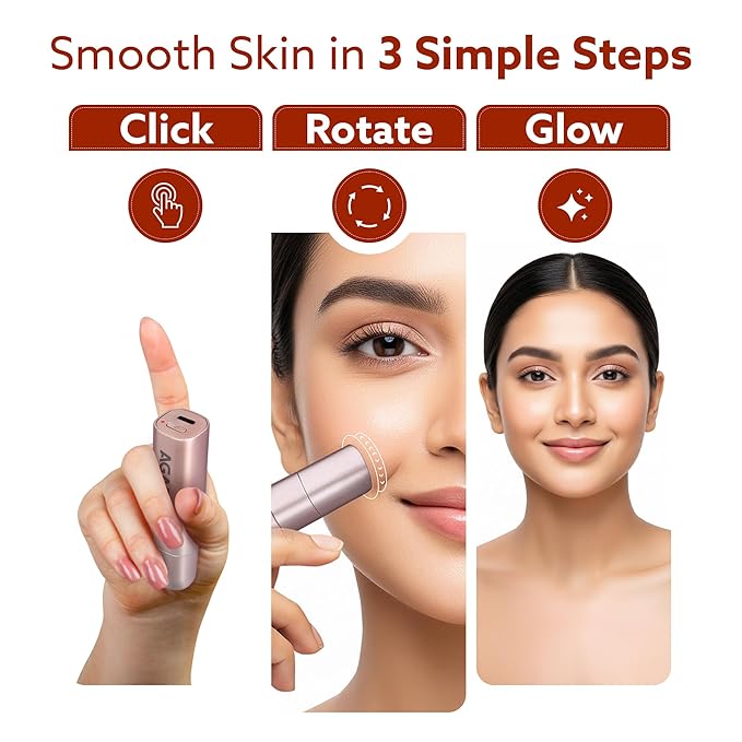 AGARO Facial Hair Remover |Eyebrow Trimmer FHR190 Rose Gold For Women, Rechargeable, Cordless, Safe & Painless Electric Shaver, Hypoallergenic Blade, Multipurpose Use For Upper Lip, Chin
