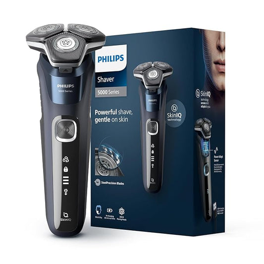 PHILIPS Electric Shaver For Men | Wet & Dry | Powerful Close Shave | Gentle on Skin | SkinIQ Technology | Steel Precision Blades | 360 D Flexing Heads | Integrated Pop Up Trimmer | LED Display | 5 Mins Quick Charge | Showerproof | S5885/28,Black