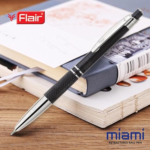 FLAIR Miami Metal Ball Pen Box Pack | Retractable Mechanism With Comfortable Grip For Easy Handling | Shiny & Attractive Metal Body | Ideal For Gifting | Blue Ink, Pack of 1 Pens