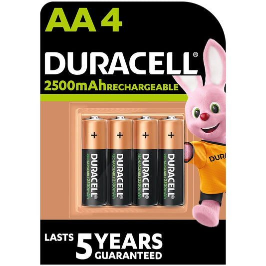 Duracell Rechargeable AA 2500mAh Batteries, 4 Pcs