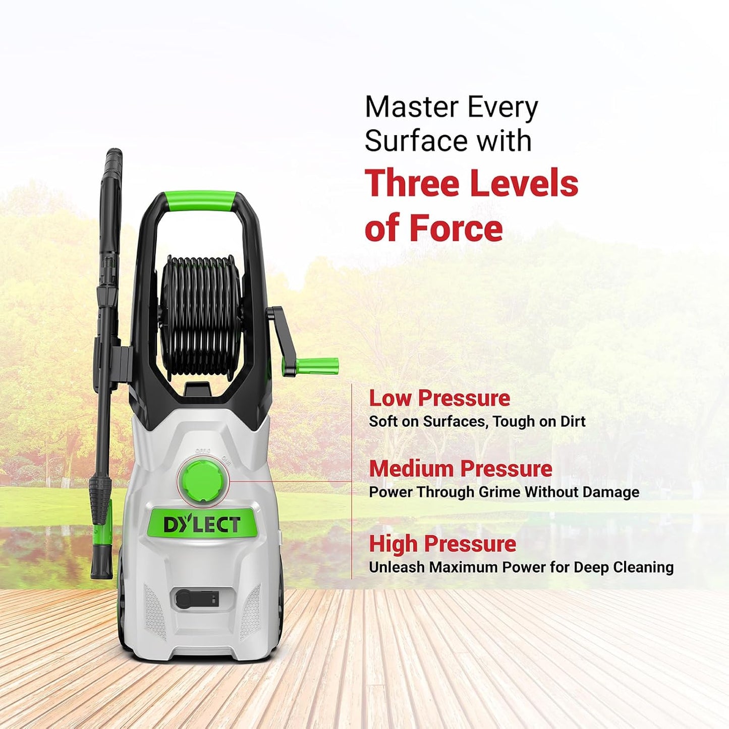 DYLECT Ultra Force Pro High Pressure Car Washer Pump(with Pressure Adjustment), 2200 Watts Motor, 220 Bars Pressure, 7.5L/Min Flow Rate, 8m Outlet Hose, Upright Design with Wheels with 11 Accessories (RD)