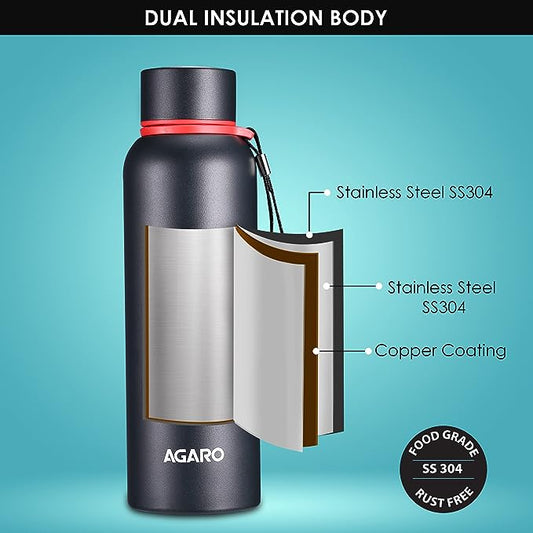 AGARO Elegant Vacuum Flask 700ml Gun Black