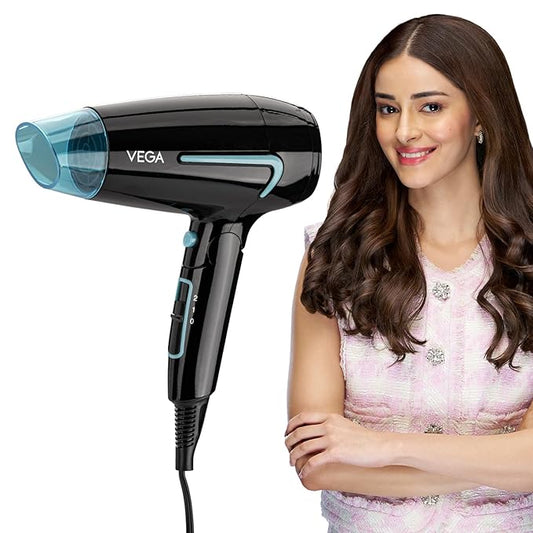 Vega U Style 1400-1600W Foldable Hair Dryer for Women & Men with Cool Shot Button, 2 Speed/Heat Settings, Detachable Nozzle, Blow Dryer, Travel Friendly, Fast Hair Drying, Compact Hair Dryer