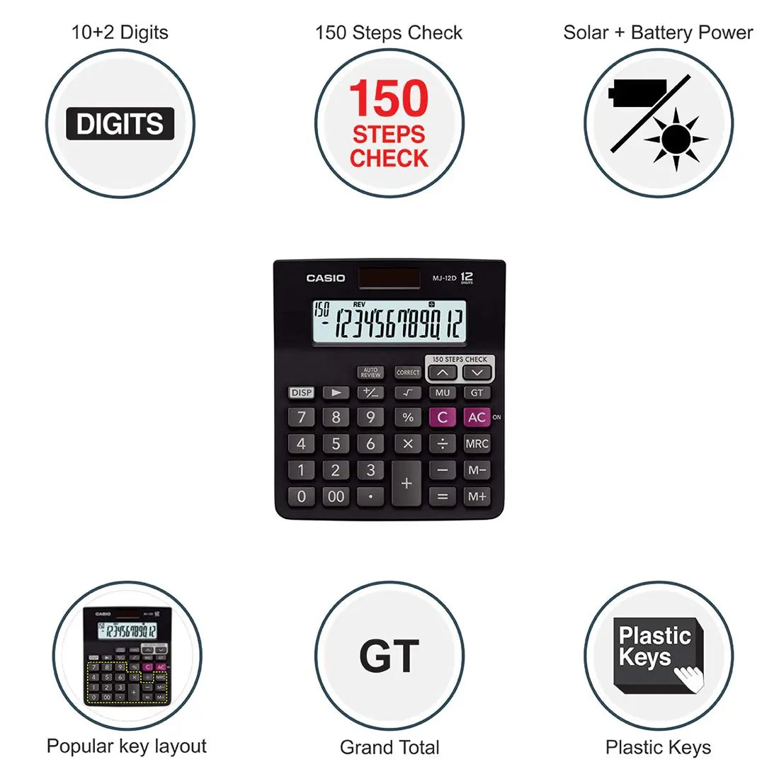 Casio MJ-12D 150 Steps Check and Correct Desktop Calculator - Image #6