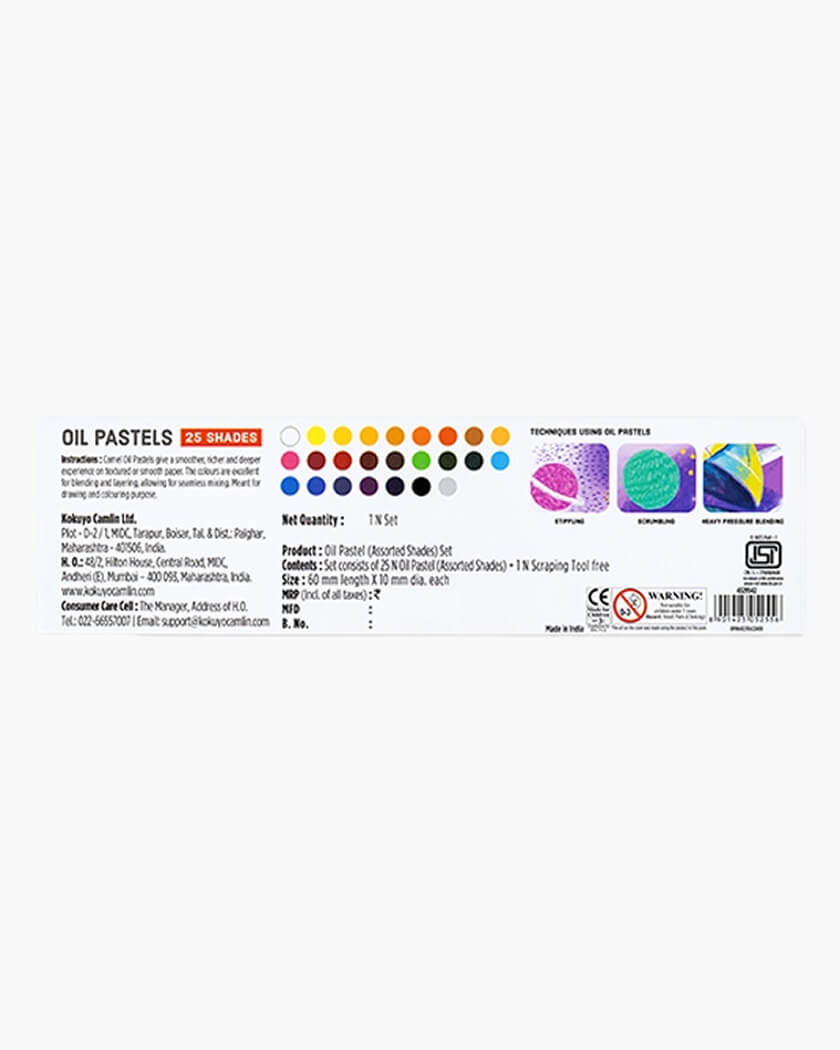 Camlin Oil Pastels Junior 25 Shades – Rich & Smooth Colours with Scraping Tool