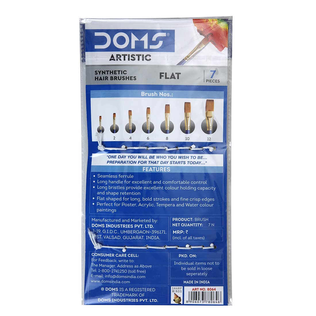 DOMS Synthetic Paint Brush Set (Flat, Pack of 7 x 1 Set)