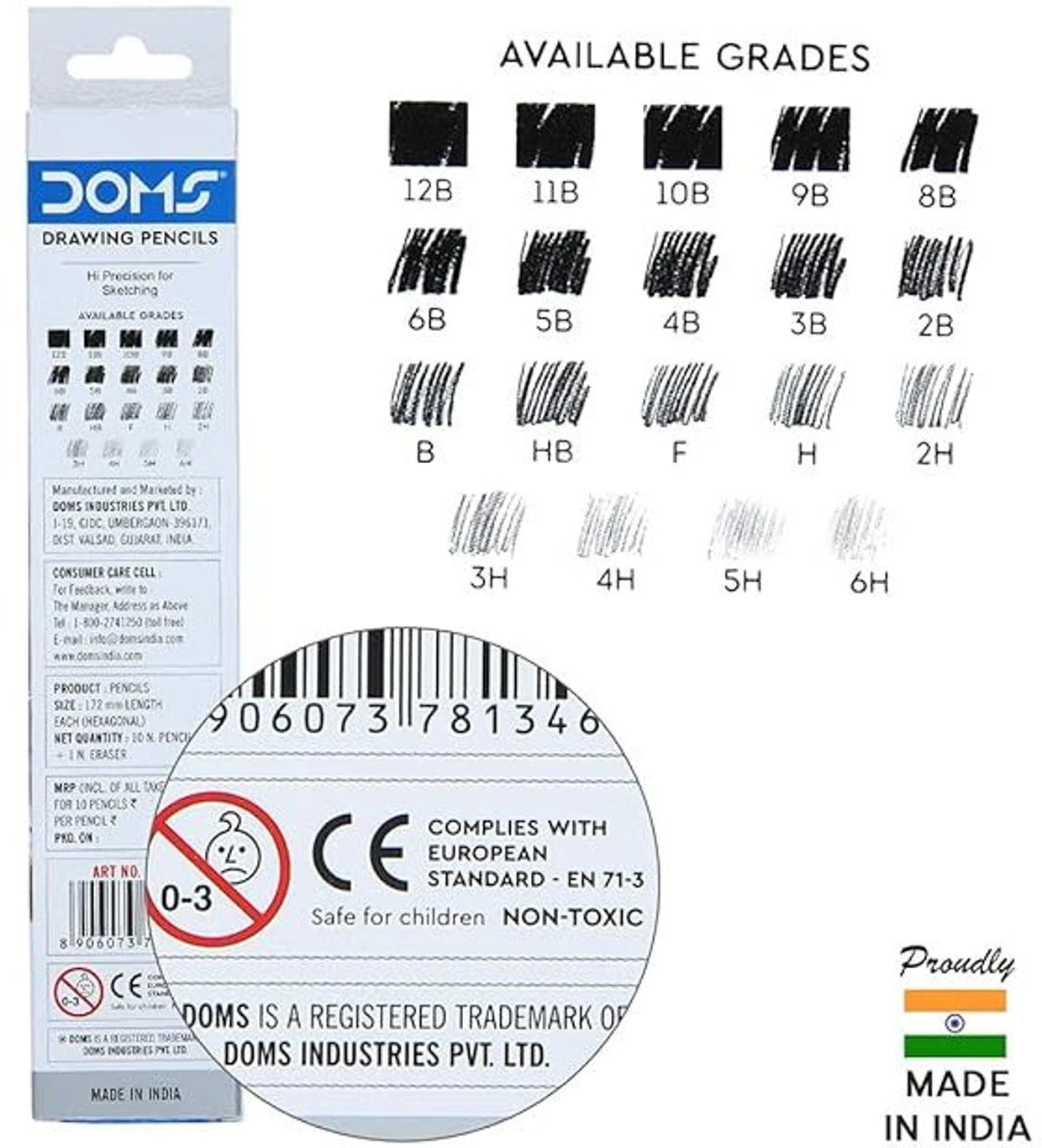 DOMS Drawing and Sketching 5B Pencil High-Quality Drawing & Sketching Pencil | Smooth Graphite Lead | Ideal for Shading, Sketching & Art
